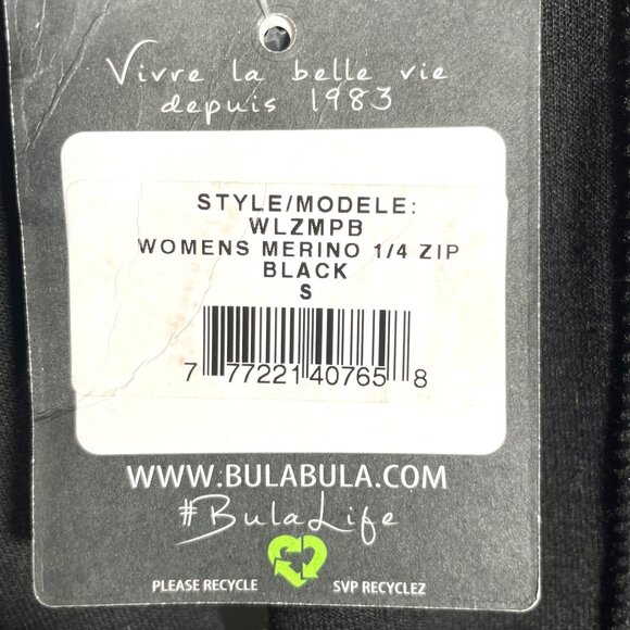 BULA Pullover Woman's SMALL 1/4 Zip Base Layer Black Merino Wool Poly Blend NEW - Picture 6 of 8